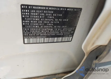 2018 Volkswagen Tiguan 2.0T S из США, поврежденный, VIN 3VV1B7AX1JM057357